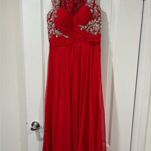 Red Embellished Ruched Long Prom Gown